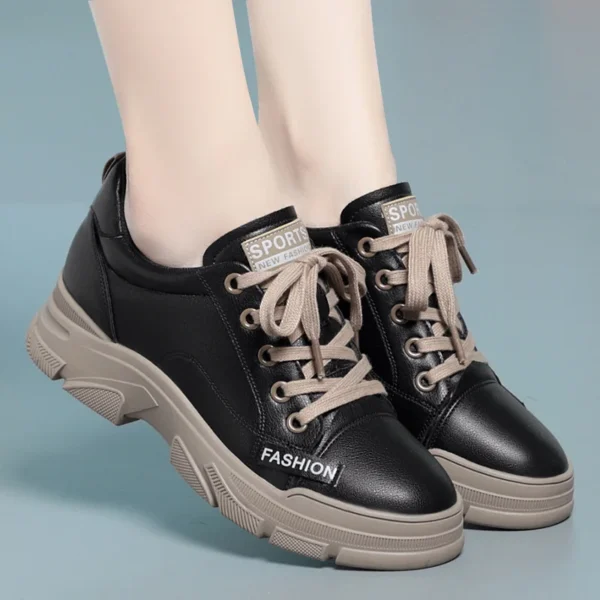 Chaussures de trekking en cuir souple non ald pour femmes, chaussures de sport à lacets, semelle optique, loisirs, planche à roulettes, nouveau, printemps, 2024 – Image 4