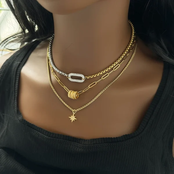 Collier en acier inoxydable plaqué or 18 carats, bijoux de créateur de mode, pendentif multicouche, 2 tons, nar, étanche, YFino 51, 2024