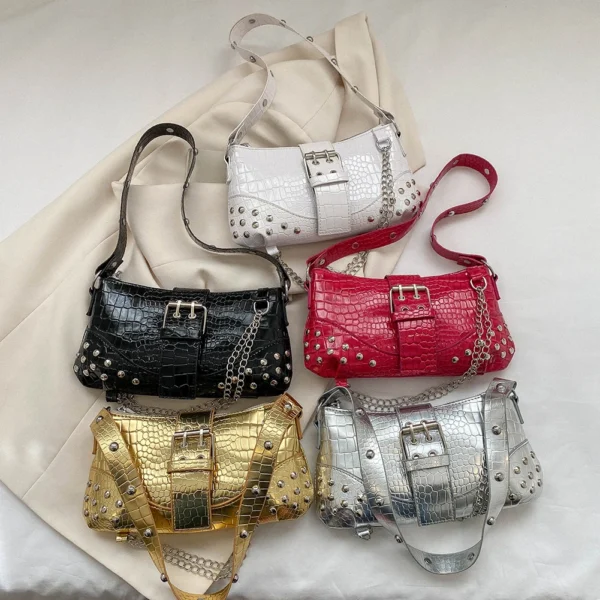 Sac à main gothique punk pour femmes, sac à la mode pour dames, style cool ChimRock, sac à main pour filles, Y2K Rivet JOfor Travel Vacation 03/3