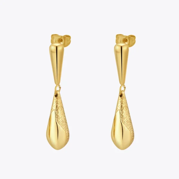 Enfashion-Boucles d'oreilles goutte de pluie pour femme, bijoux rétro, acier inoxydable, document en or, mode, rencontres, E1596