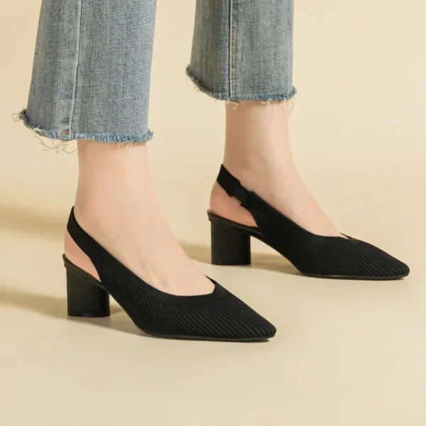 Chaussures à talons hauts en maille respirante pour femmes, chaussures à talons épais pointus, escarpins coordonnants, chaussures professionnelles, document solide, mode estivale – Image 2