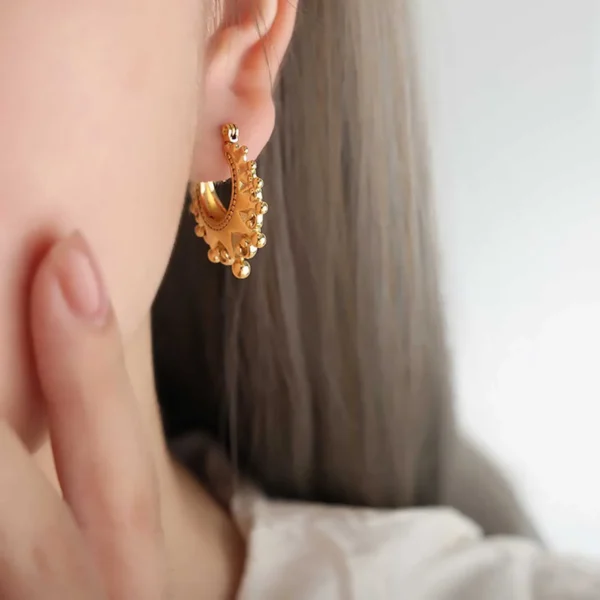 Boucles d'oreilles créoles géométriques en acier inoxydable plaqué or pour dames, clou en forme de U, bijoux charmants, cadeau complexe
