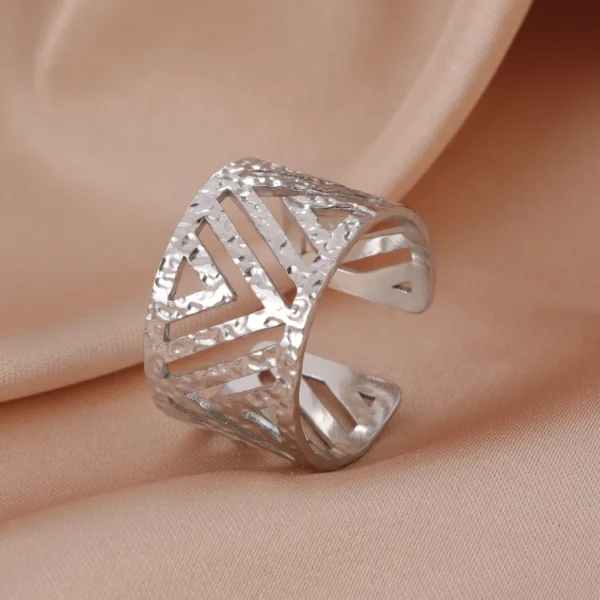 Bagues ouvertes en acier inoxydable pour femmes, coeur géométrique, réglable, esthétique, bijoux de fête. – Image 3