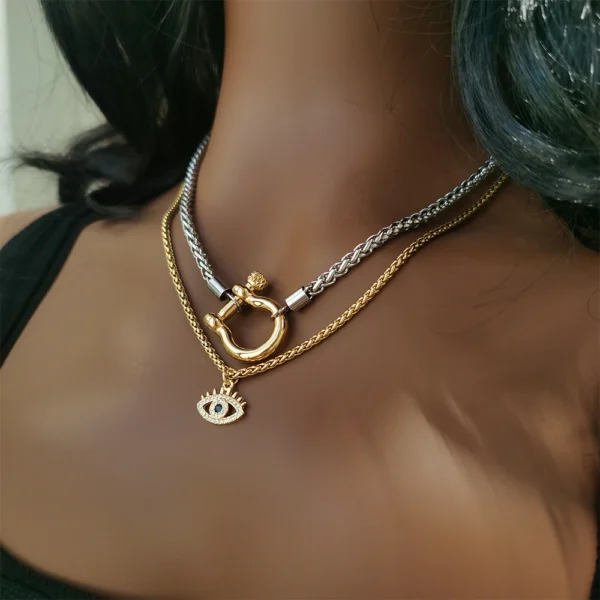 Collier Ras du Cou en Acier Inoxydable Plaqué Or 18K, Bijoux Étanches, Deux Tons, Fer à Cheval, YF3383