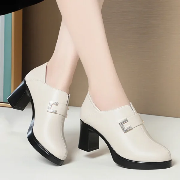 Chaussures en cuir souple polyvalentes pour femmes, chaussures à plateforme imperméables, bouche profonde élégante, talons aiguilles, robe d'affaires de bureau, printemps, automne