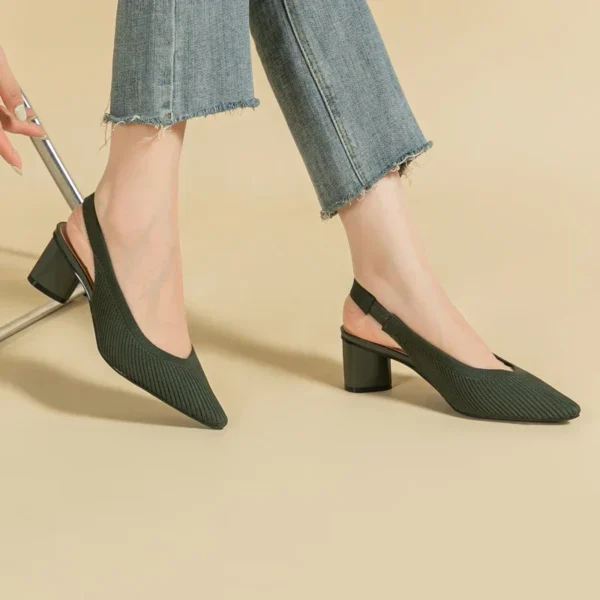 Chaussures à talons hauts en maille respirante pour femmes, chaussures à talons épais pointus, escarpins coordonnants, chaussures professionnelles, document solide, mode estivale – Image 3