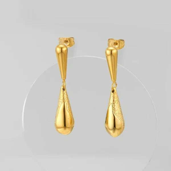 Enfashion-Boucles d'oreilles goutte de pluie pour femme, bijoux rétro, acier inoxydable, document en or, mode, rencontres, E1596 – Image 3
