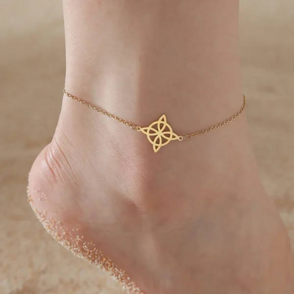 Bracelets de Cheville avec Pendentif Sorcellerie de Nœud de sorcière pour femme Bracelet de cheville de couleur argent en acier inoxydable Accessoires d’été Bijoux de plage – Image 4