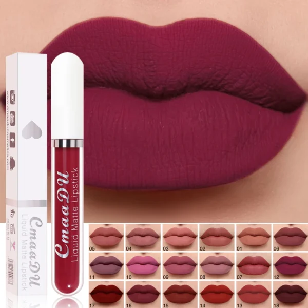 Rouge à lèvres mat velours sexy longue tenue – Rouge à lèvres liquide rose, coupe antiadhésive et formule imperméable, 18 nuances magnifiques – Image 3