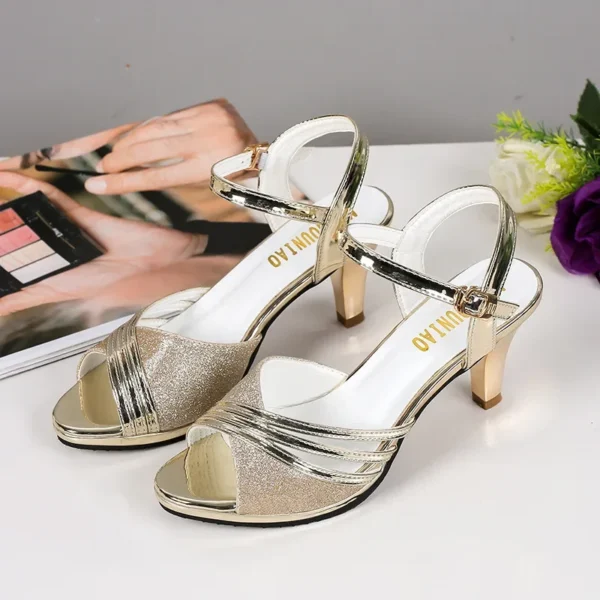 Sandales d'été à talons hauts pour femmes, chaussures à bout ouvert, marque de mode, décontractées. – Image 4