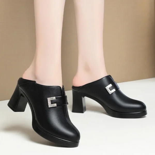 Chaussures en cuir souple polyvalentes pour femmes, chaussures à plateforme imperméables, bouche profonde élégante, talons aiguilles, robe d'affaires de bureau, printemps, automne – Image 4