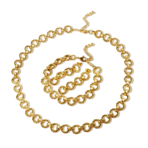 Ensemble de bijoux en acier inoxydable pour hommes et femmes, ULde document argentée, collier JOBracelet, boucle d'oreille, ULtorsadée cubaine JOBracelet – Image 2