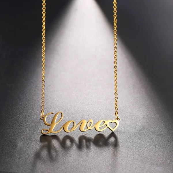 Collier pendentif coeur en acier inoxydable pour homme et femme, bijoux de mode, amour, ancienne lettre anglaise.