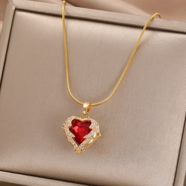 Collier en forme de cœur coloré pour femme JOJewelry en acier inoxydable.