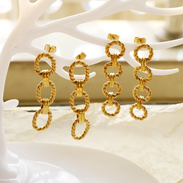 Ensemble de bijoux en acier inoxydable pour hommes et femmes, ULde document argentée, collier JOBracelet, boucle d'oreille, ULtorsadée cubaine JOBracelet – Image 3