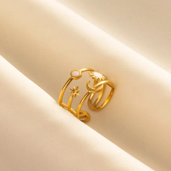 Bague en émail blanc pour hommes et femmes, soleil, lune, étoile, cœur, ailes, matiques en acier inoxydable, bijoux de doigt de style Ins, pas de décoloration, mode – Image 2