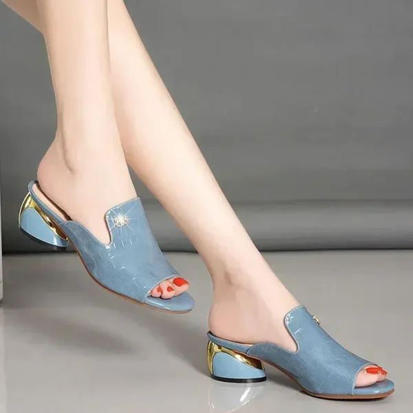 Femmes pantoufles strass talons bas, sandales chaussures confort dame bout ouvert été loisirs de plein air – Image 5