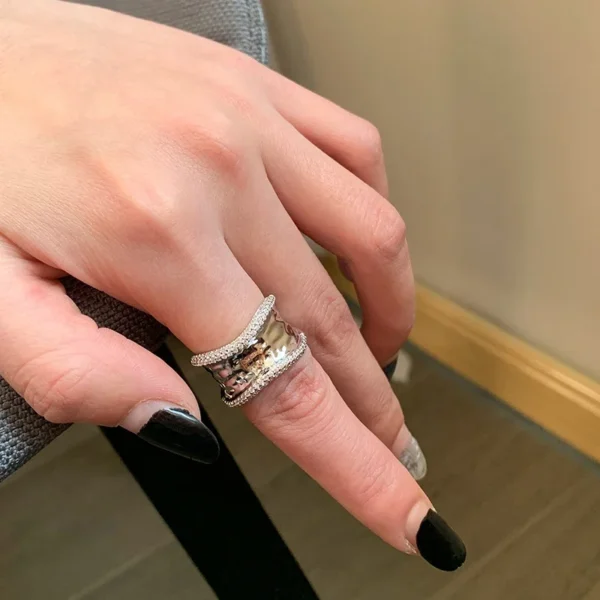 Bilandi-Bagues ouvertes géométriques pour femmes, bijoux modernes, fouet senior, en verre plaqué argent, 2023 – Image 4