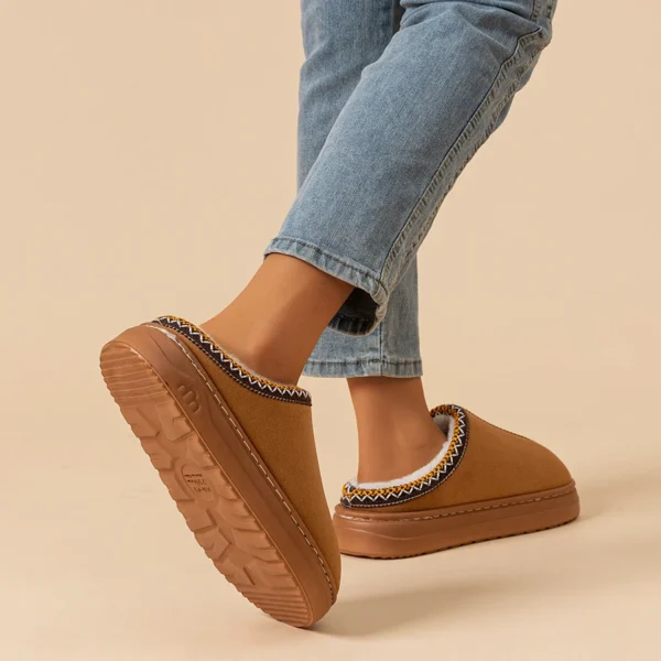 Chaussons en peluche pour femmes et hommes, fourrure floue, semelle souple anti-brûlure, extérieur, intérieur. – Image 4