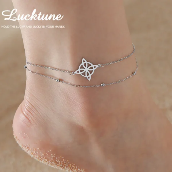 Bracelets de Cheville avec Pendentif Sorcellerie de Nœud de sorcière pour femme Bracelet de cheville de couleur argent en acier inoxydable Accessoires d’été Bijoux de plage