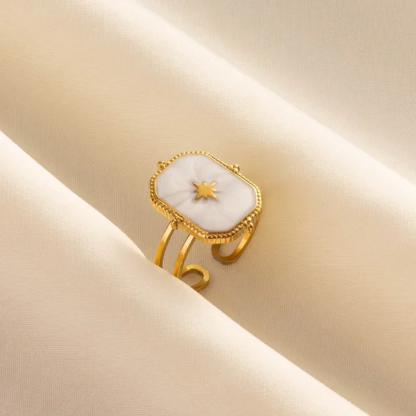 Bague en émail blanc pour hommes et femmes, soleil, lune, étoile, cœur, ailes, matiques en acier inoxydable, bijoux de doigt de style Ins, pas de décoloration, mode – Image 3