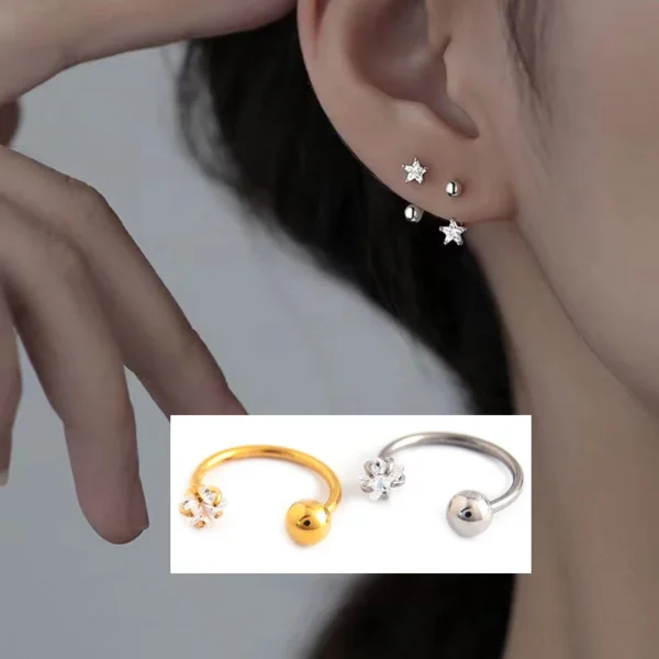 Boucles d'oreilles en cristal pour femmes, anneau antarctique en acier, gemme transparente Tragus, étoile ronde 8mm, bijoux de mode coréenne.