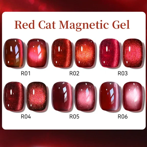 Vernis à ongles gel magnétique UR SUGAR 15 ml Winter Red Shine Cat – Paillettes rouges étincelantes, semi-permanent, couche de finition à tremper – Image 6