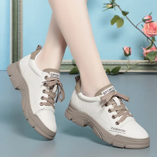 Chaussures de trekking en cuir souple non ald pour femmes, chaussures de sport à lacets, semelle optique, loisirs, planche à roulettes, nouveau, printemps, 2024 – Image 3