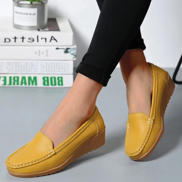 Chaussures plates en cuir véritable pour femmes, ballerines décontractées, chaussures creuses pour femmes, chaussures d'infirmière. – Image 3