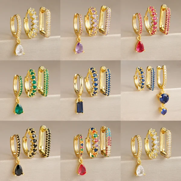 Ensemble de Boucles d'Oreilles Pendentif Goutte d'Eau pour Femme, en Acier Inoxydable, Forme Ronde en U, Bijoux de Piercing, 3 Pièces