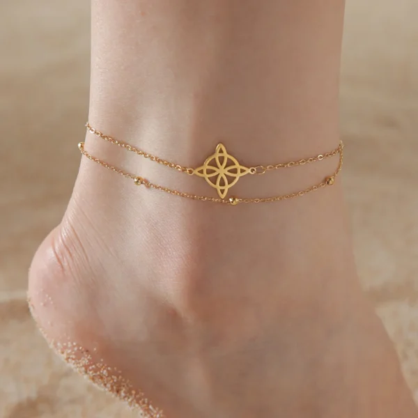 Bracelets de Cheville avec Pendentif Sorcellerie de Nœud de sorcière pour femme Bracelet de cheville de couleur argent en acier inoxydable Accessoires d’été Bijoux de plage – Image 2