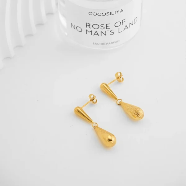 Enfashion-Boucles d'oreilles goutte de pluie pour femme, bijoux rétro, acier inoxydable, document en or, mode, rencontres, E1596 – Image 5