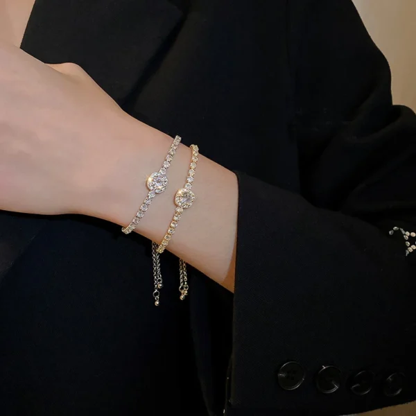 Bracelet en Acier Inoxydable Plaqué Or 18K pour Femme, Bijou Réglable, Complet de Strass, Nouvelle Collection 2022 – Image 2
