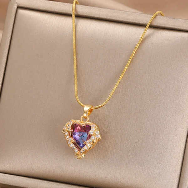 Collier en forme de cœur coloré pour femme JOJewelry en acier inoxydable. – Image 4