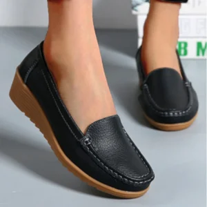 Chaussures plates en cuir véritable pour femmes, ballerines décontractées, chaussures creuses pour femmes, chaussures d'infirmière.