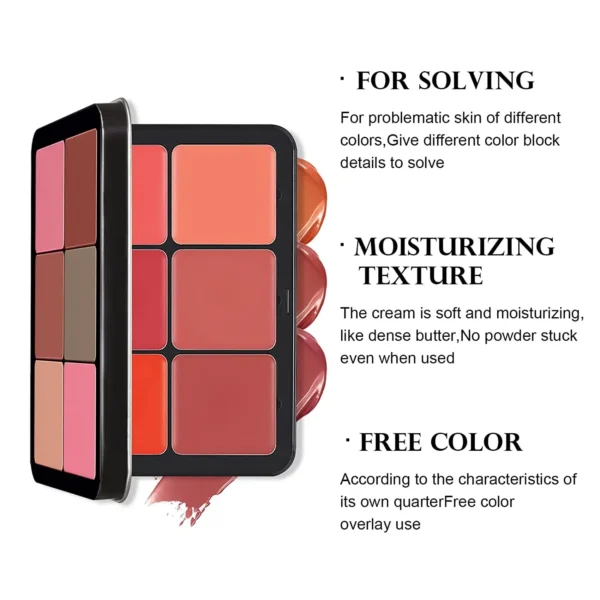 Palette de fards à joues crémeux de 16 couleurs – Crème de fard à joues mate, anti-cernes et rouge à lèvres longue tenue dans une seule palette de maquillage – Image 6