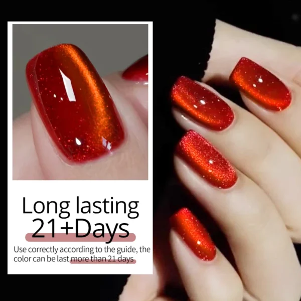 Vernis à ongles gel magnétique UR SUGAR 15 ml Winter Red Shine Cat – Paillettes rouges étincelantes, semi-permanent, couche de finition à tremper – Image 3
