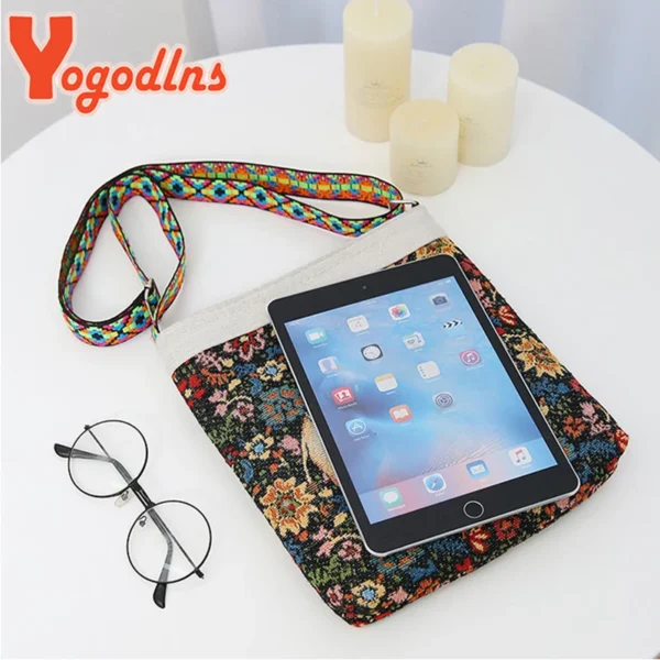 Sac à bandoulière éléphant brodé pour femme, sac à main portable rétro, nylon, décontracté, grande capacité. – Image 5